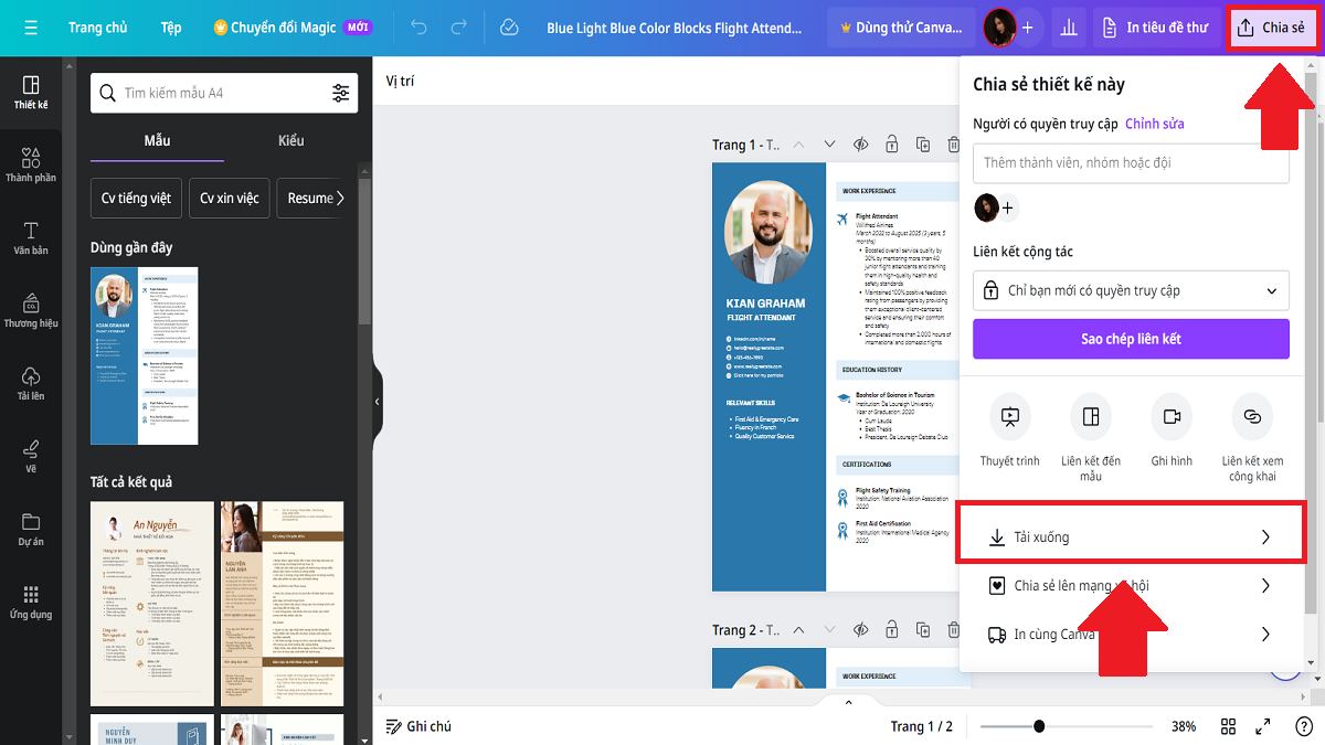 Hướng dẫn tạo CV trên Canva bằng mẫu template có sẵn bước 5