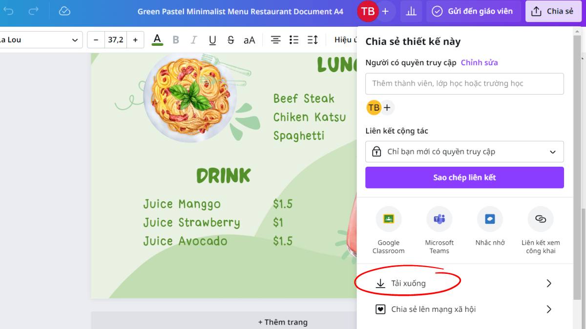 Hướng dẫn chi tiết cách tạo menu trên Canva bước 3