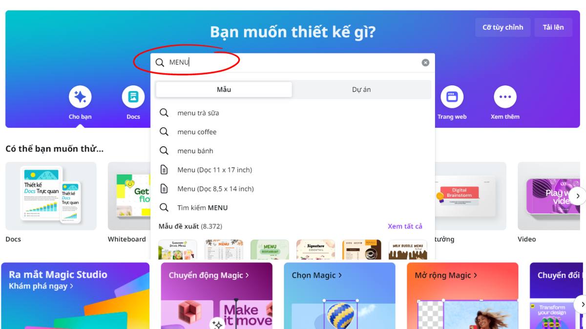 Hướng dẫn chi tiết cách tạo menu trên Canva bước 1