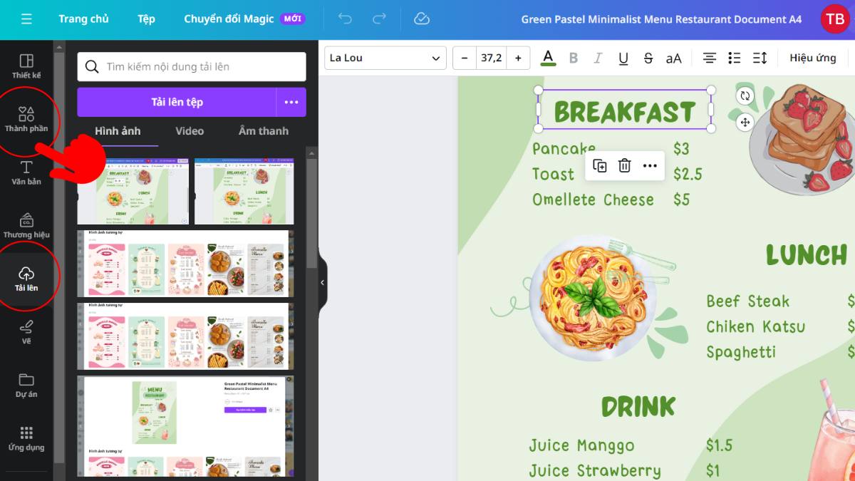 Hướng dẫn chi tiết cách tạo menu trên Canva bước 2