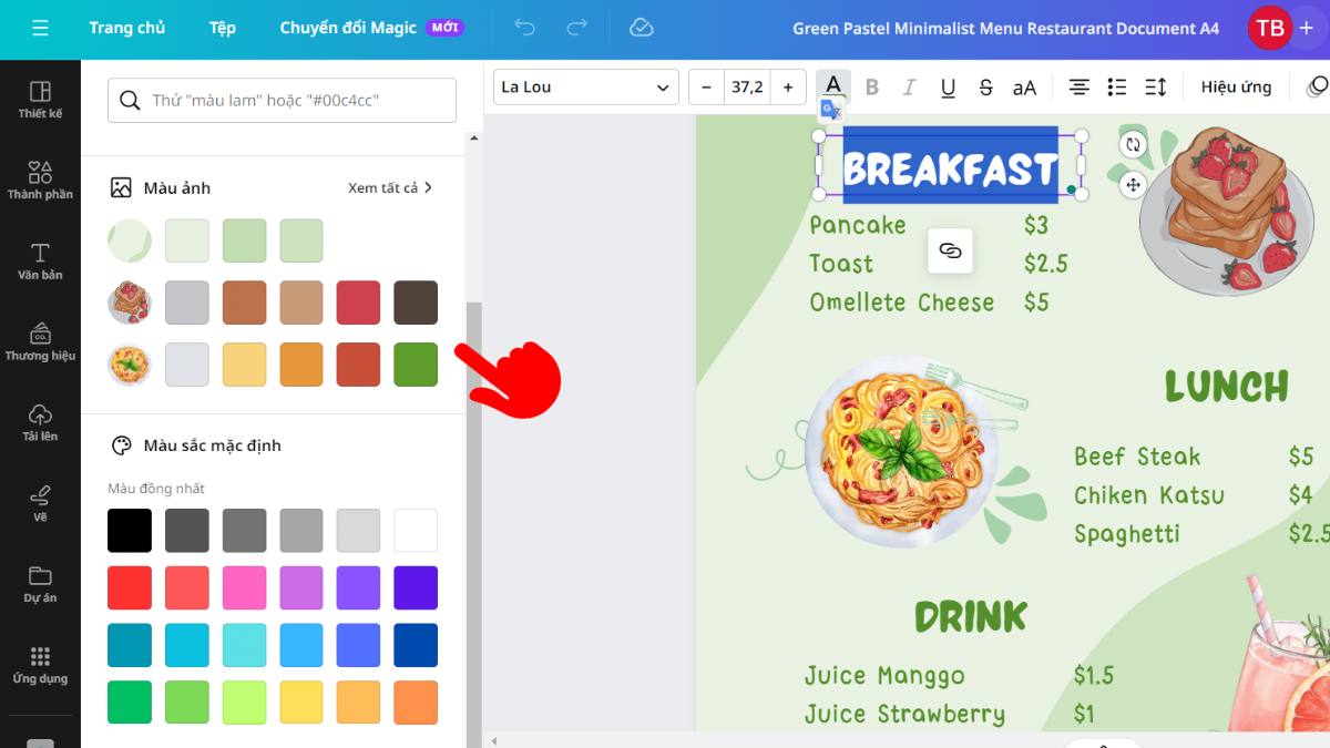 Hướng dẫn chi tiết cách tạo menu trên Canva bước 2