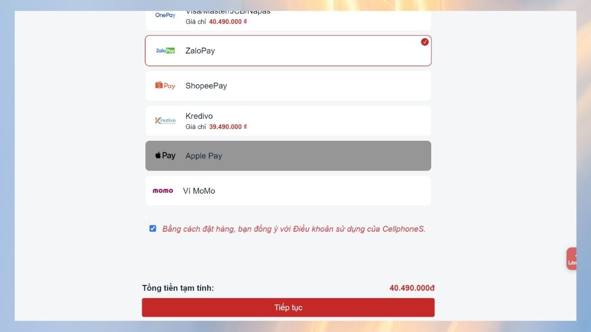 Thanh toán mua hàng online tại CellphoneS bằng ZaloPay 1