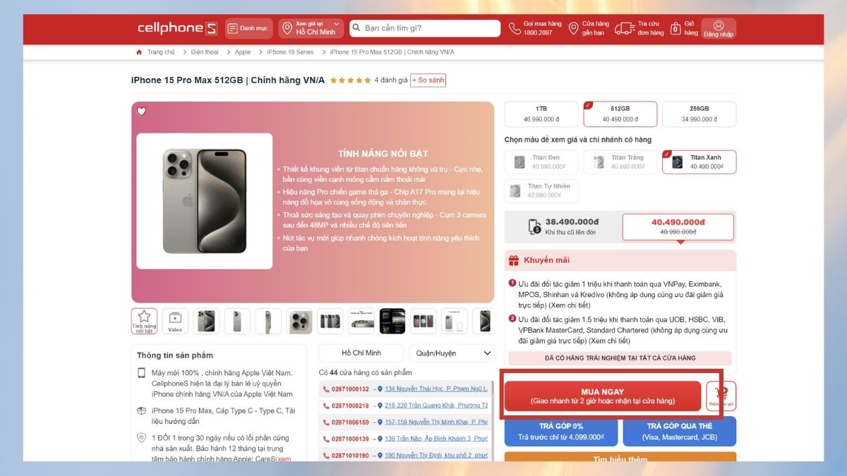 Thanh toán mua hàng online tại CellphoneS bằng ví Momo 2