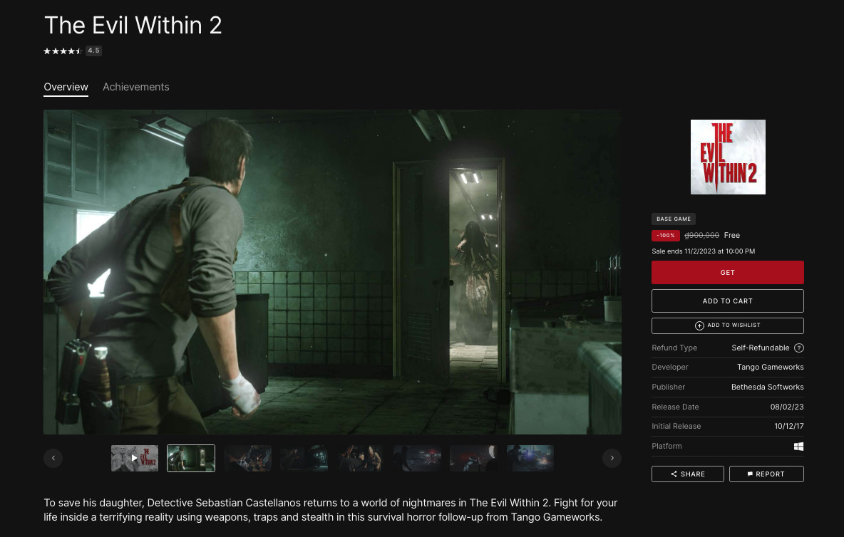 Nhận miễn phí The Evil Within 2 trên Epic Games