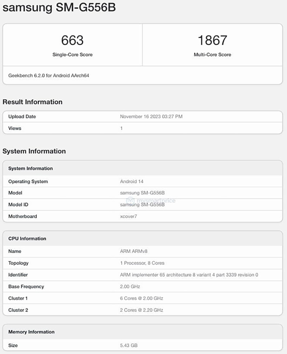 Galaxy XCover 7 xuất hiện trên Geekbench