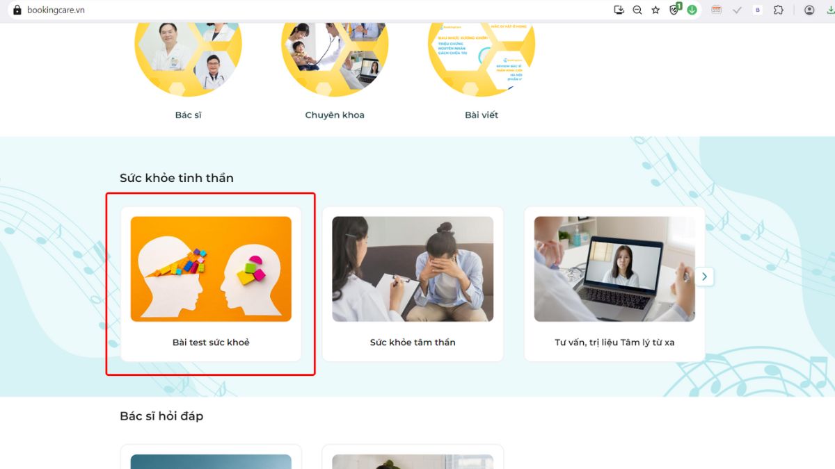 Cách làm bài test trắc nghiệm trầm cảm BookingCare bước 2