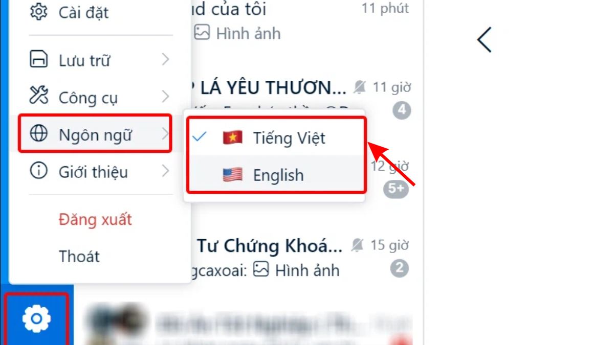 Cách đổi ngôn ngữ Zalo trên máy tính bước 3
