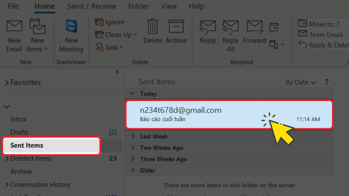 Cách thu hồi email đã gửi trong Outlook bước 1