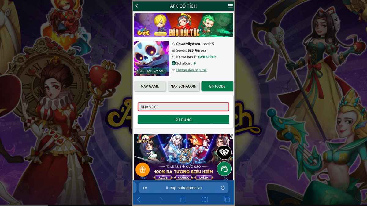Hướng dẫn cách nhập code AFK Cổ Tích bước 3