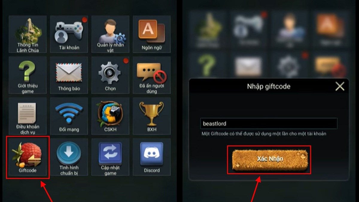 Hướng dẫn cách nhập code Beast Lord bước 2