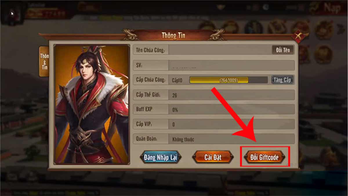 Hướng dẫn cách nhập code Danh Tướng Thiên Hạ bước 2