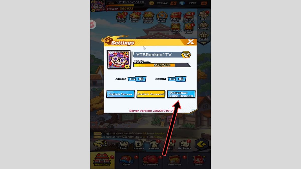 Cách nhập Code Loạn Đấu Vũ Trụ bước 2