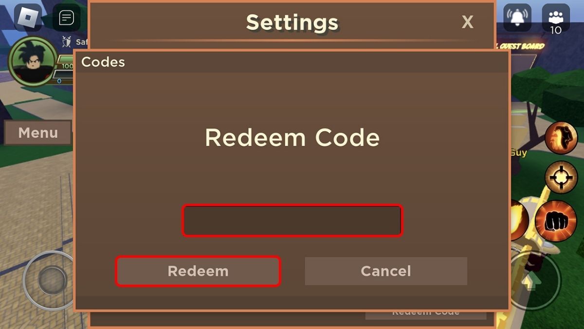 Cách nhập code Saiyan Battle for Supremacy bước 4