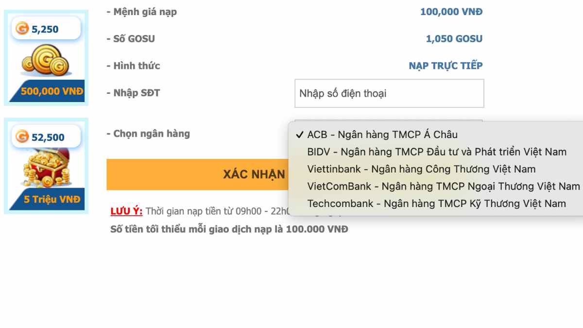 nạp gosu