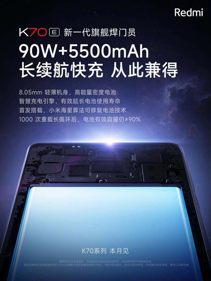 Redmi K70e sẽ có dung lượng pin 5500mAh hỗ trợ sạc nhanh 90W