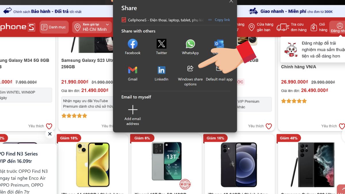 Chia sẻ liên kết của website bằng Nearby Sharing 2