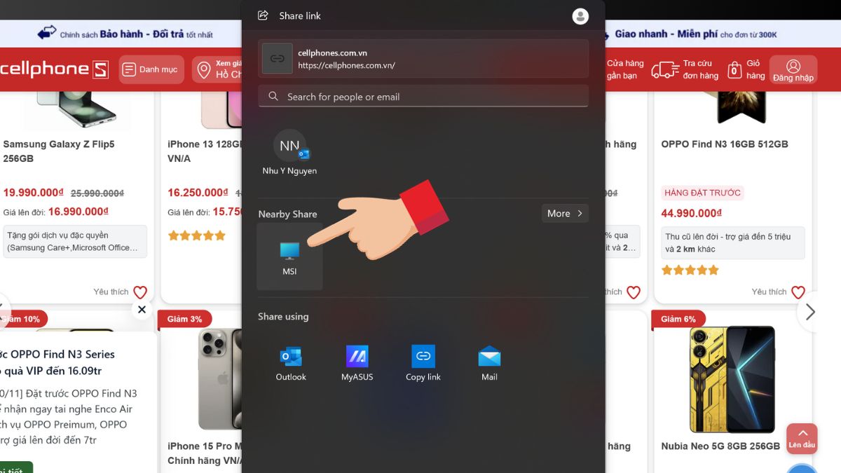 Chia sẻ liên kết của website bằng Nearby Sharing 3