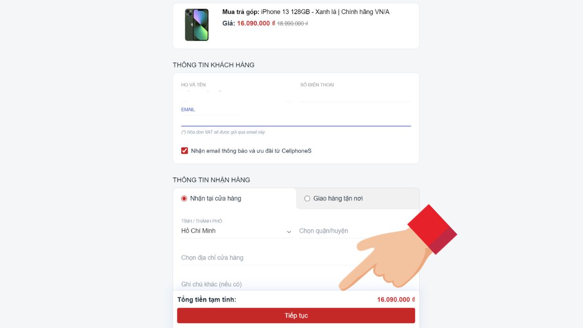 Hướng dẫn mua hàng trả góp bằng thẻ tín dụng tại website CellphoneS 3
