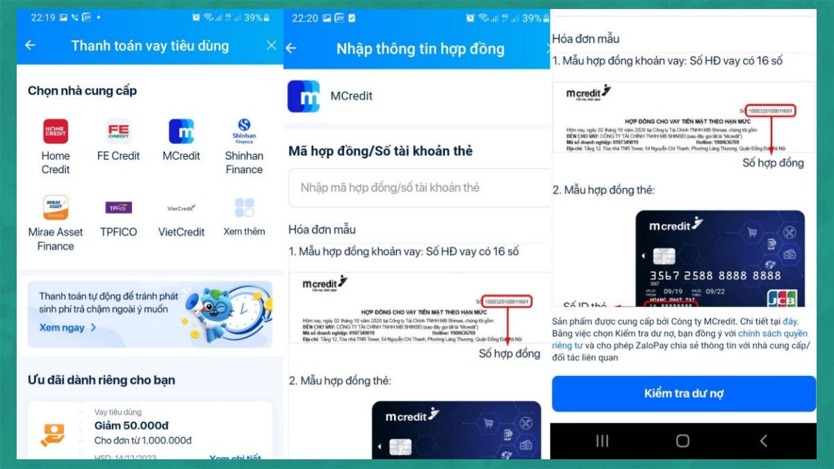 Tra cứu khoản vay Mcredit qua Zalopay bước 3