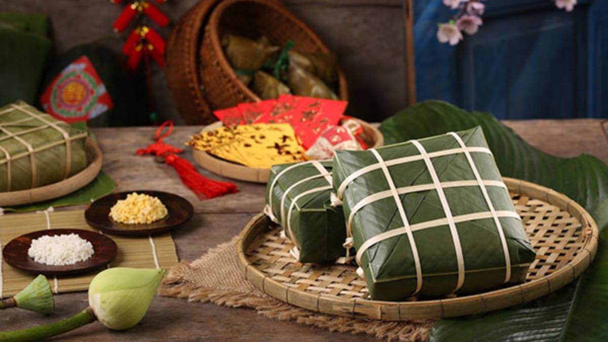 trang trí mâm bánh chưng ngày tết