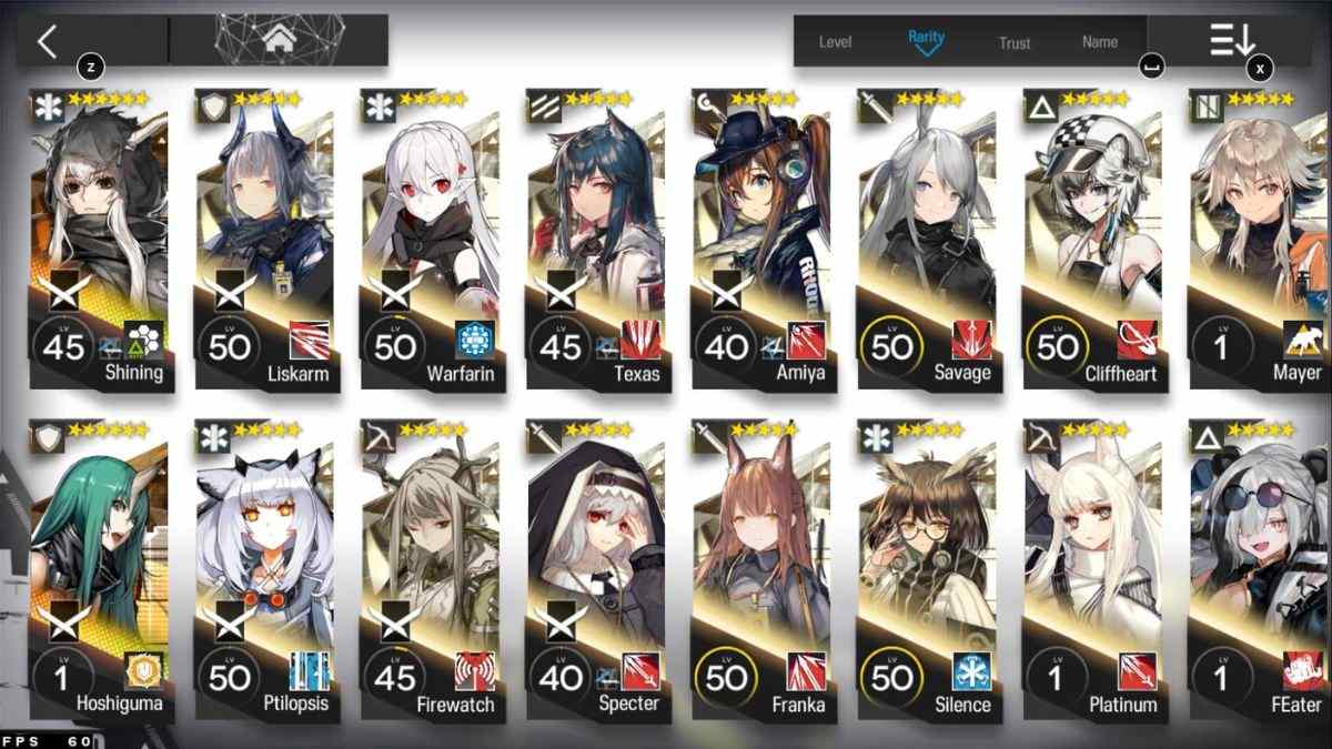 Danh sách cấp bậc nhân vật trong Arknights