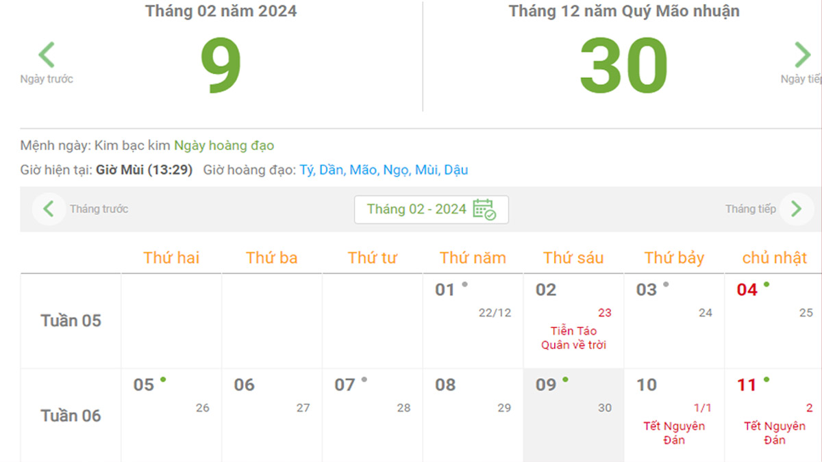 30 Tết 2024 là ngày mấy Dương lịch?