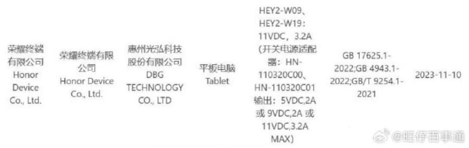 Honor Tablet 9 đạt chứng nhận 3C 