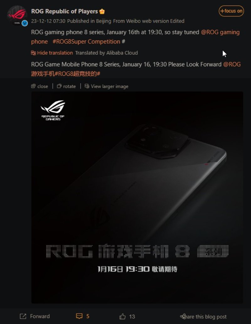 ROG Phone 8 ra mắt ngày 16/1