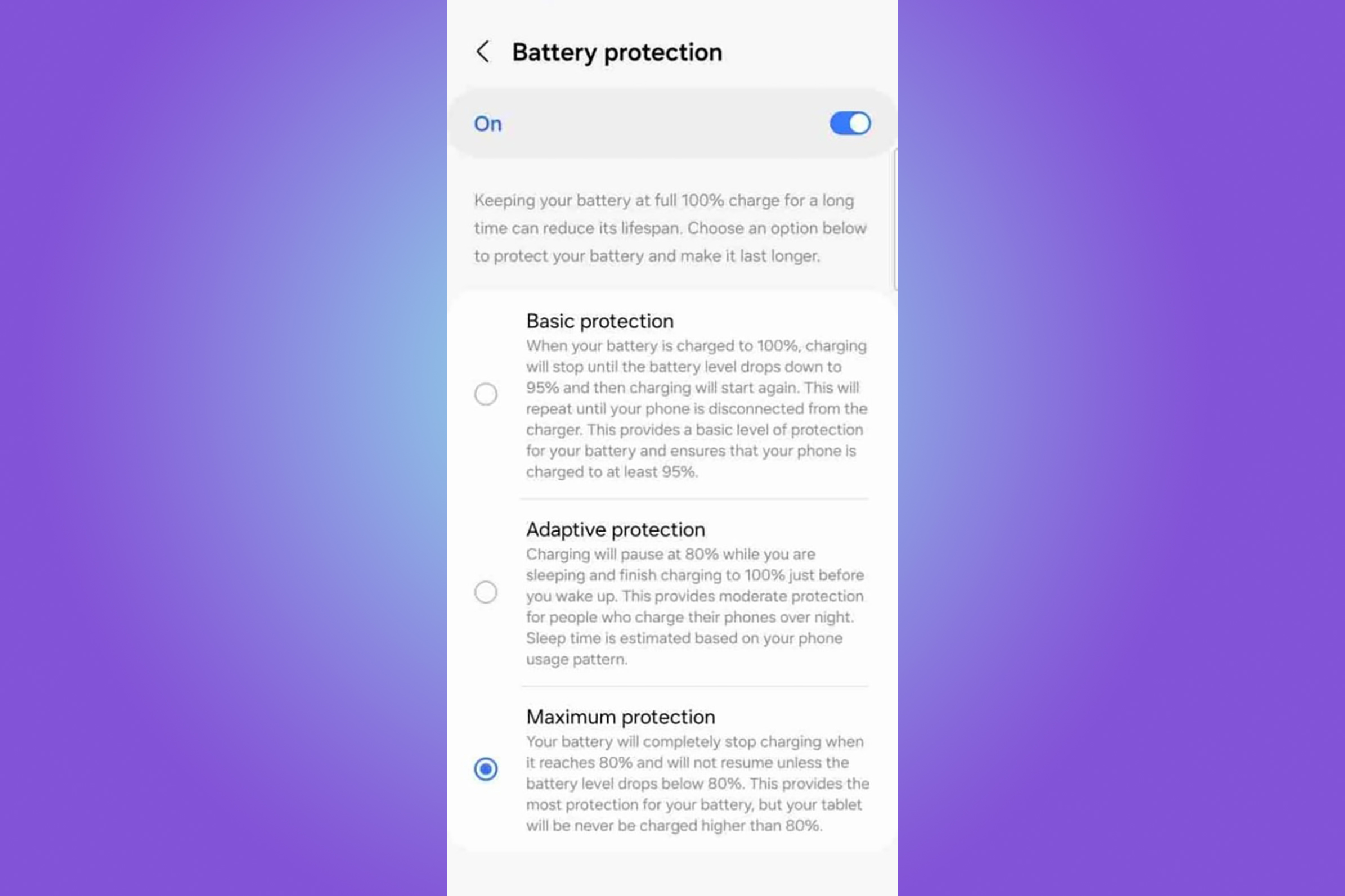 Trình bảo vệ pin của OneUI 6.1