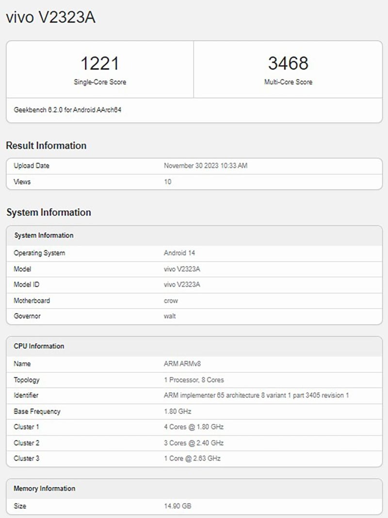 vivo S18 xuất hiện trên Geekbench