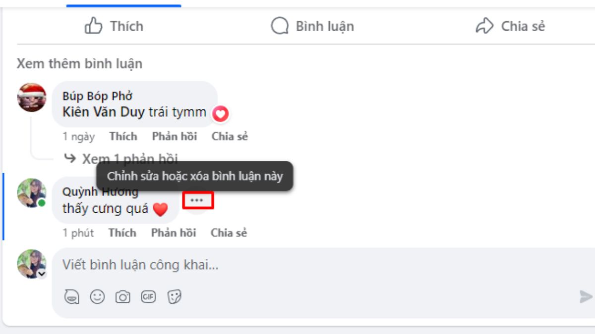 Cách chỉnh sửa bình luận Facebook trên máy tính bước 1