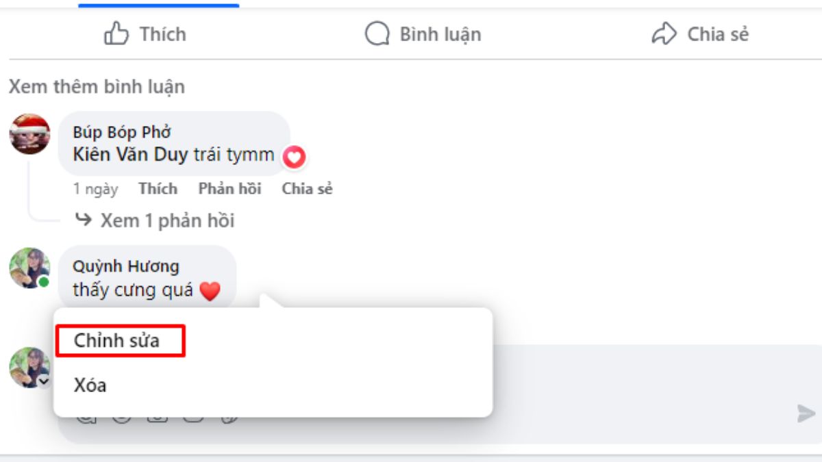 Cách chỉnh sửa bình luận Facebook trên máy tính bước 2