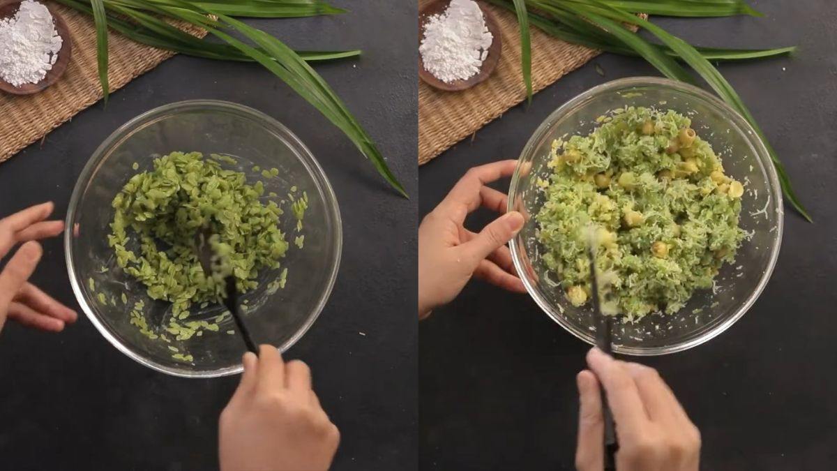 Cách làm xôi cốm đậu xanh, hạt sen, nước cốt lá dứa bước 3