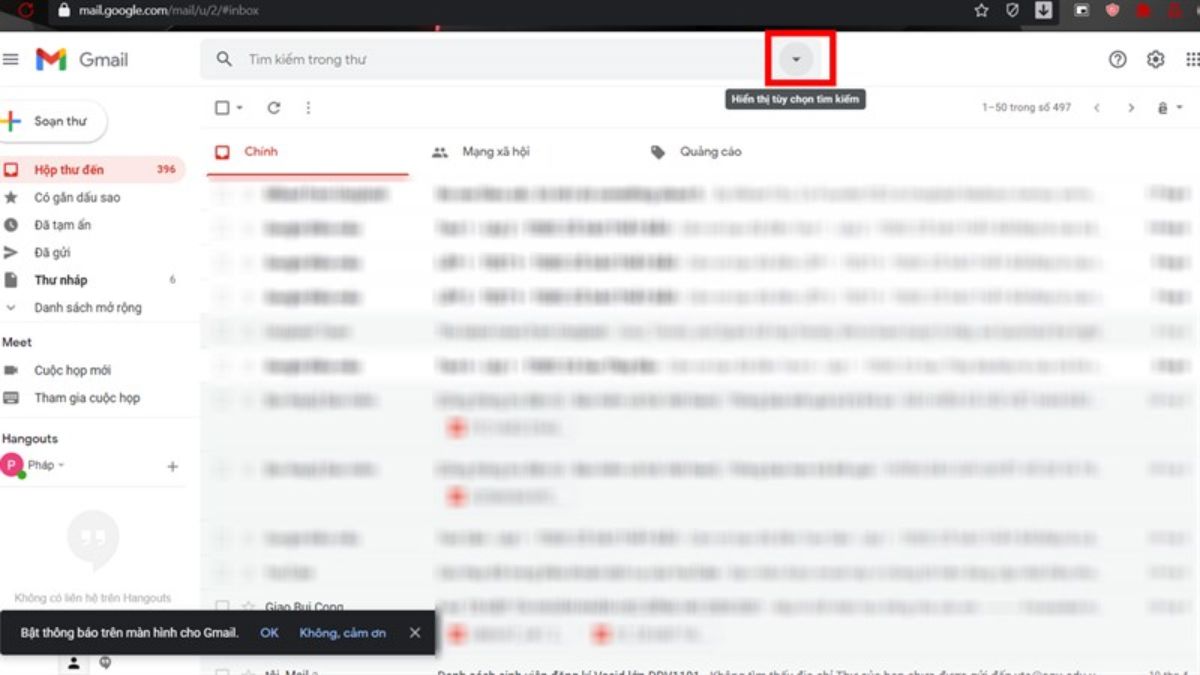 Cách tìm email cũ trong Gmail trên máy tính bước 1