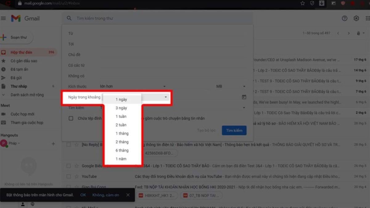 Cách tìm email cũ trong Gmail trên máy tính bước 2