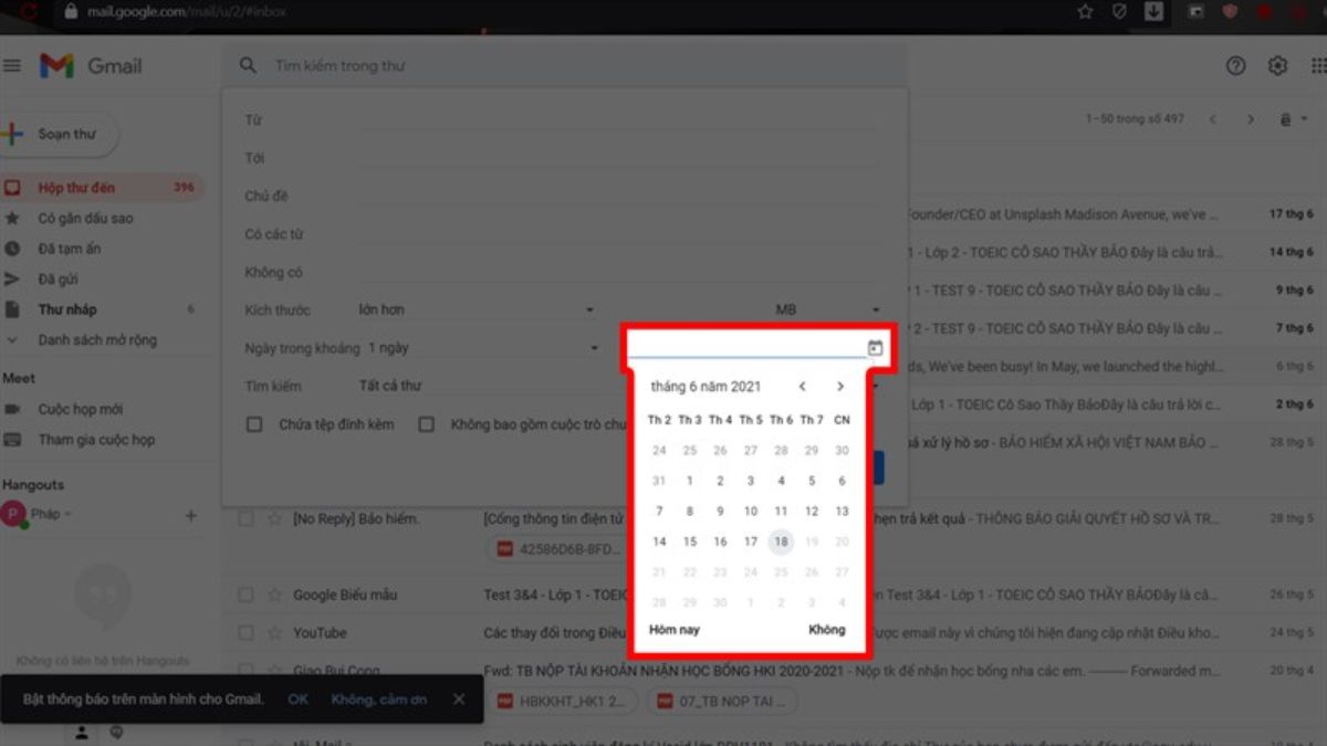Cách tìm email cũ trong Gmail trên máy tính bước 3