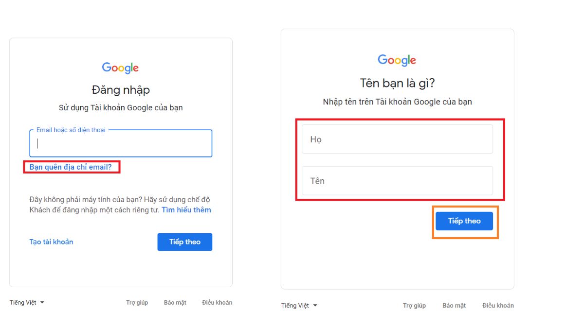 Cách tìm lại email bằng số điện thoại bước 1