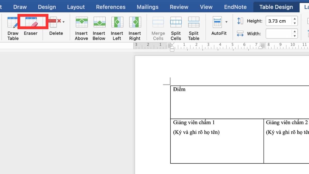 Cách xóa dòng kẻ trong Word bằng Eraser bước 2