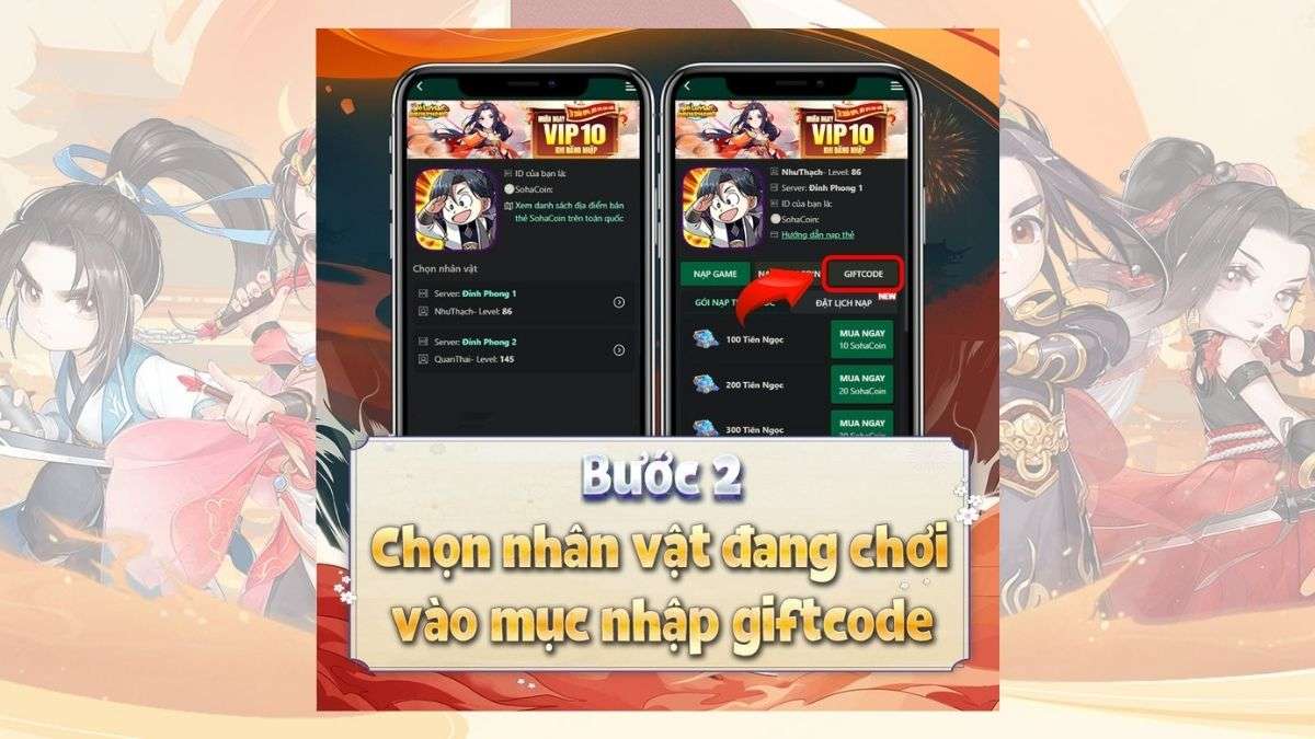 Cách nhập mã code Võ Luyện Đỉnh Phong bước 2