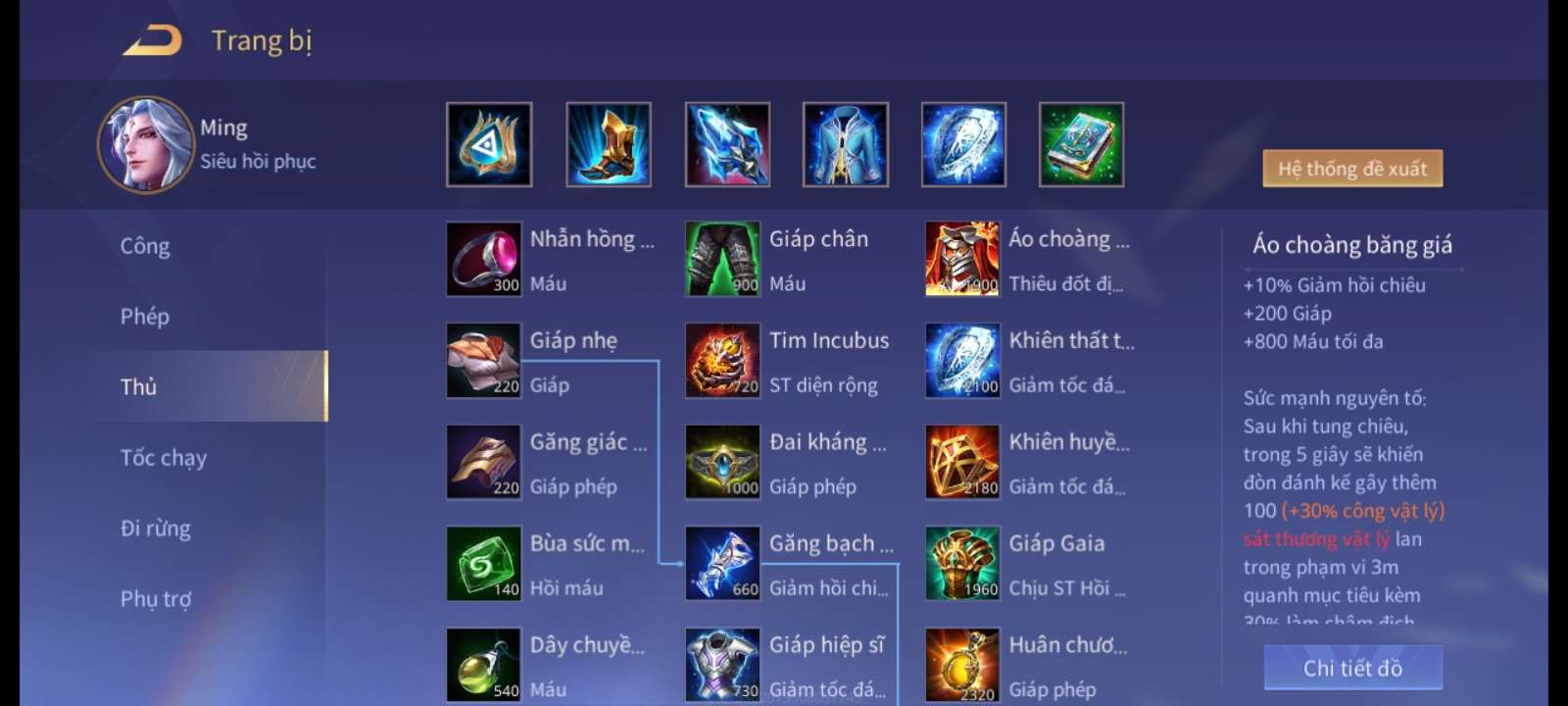 Trang bị giành cho Ming làm chậm