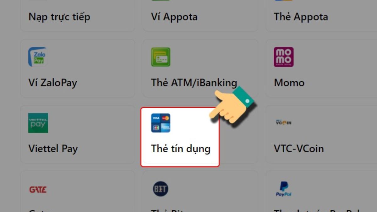 Cách nạp Lord Mobile bằng thẻ tín dụng bước 1