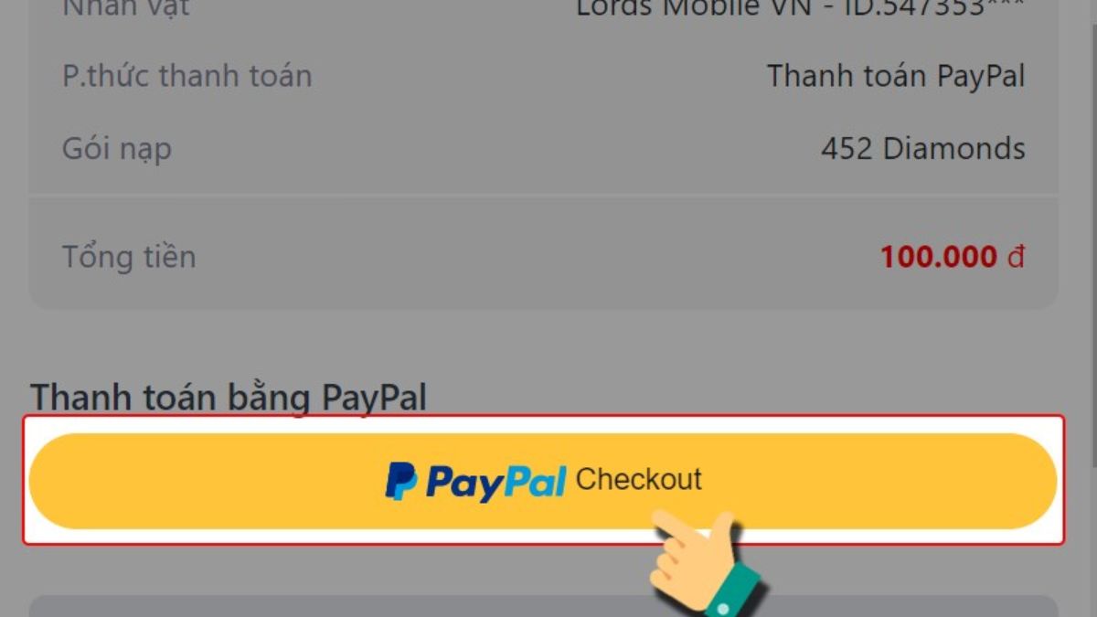 Cách nạp Lord Mobile bằng Paypal tử bước 3
