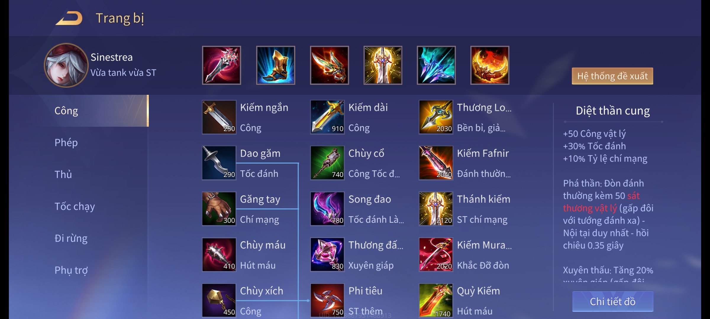 Trang bị full chí mạng cho Sinestrea