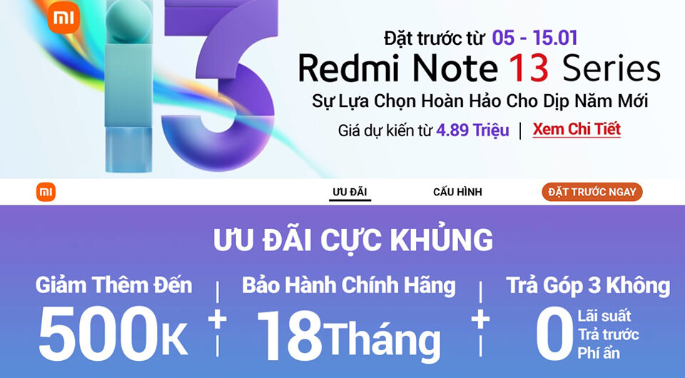 CellphoneS mở đặt hàng Redmi Note 13 và Redmi Note 13 Pro Plus 5G