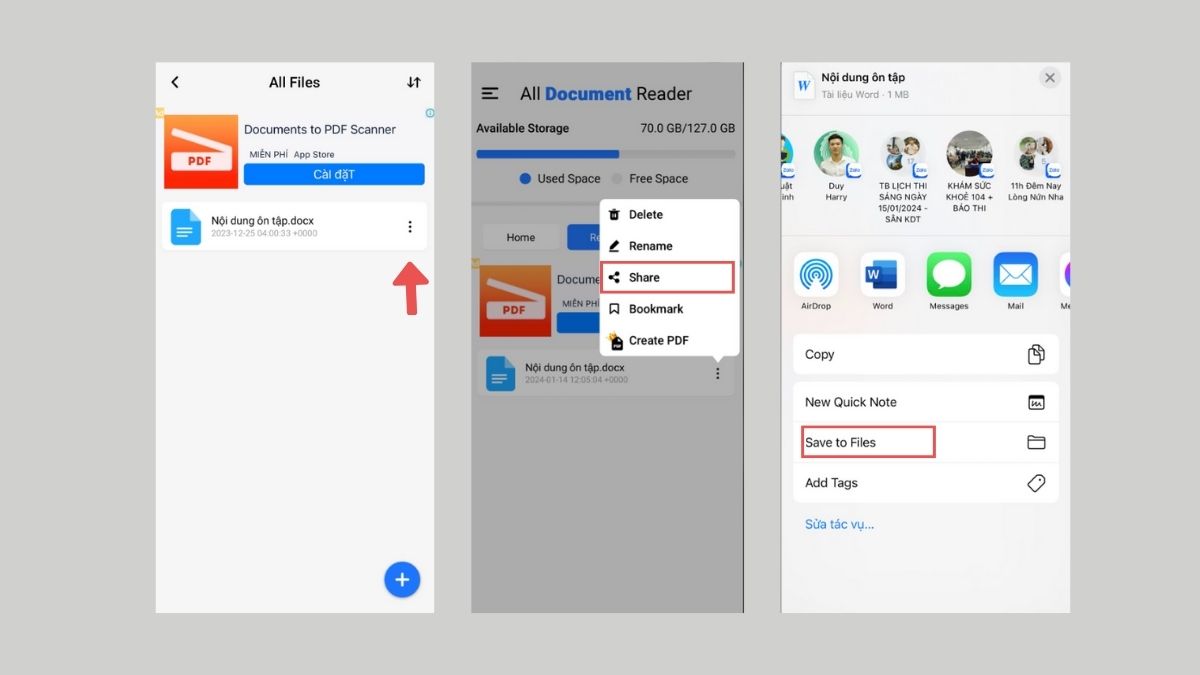Cách lưu file tài liệu trên Document Reader