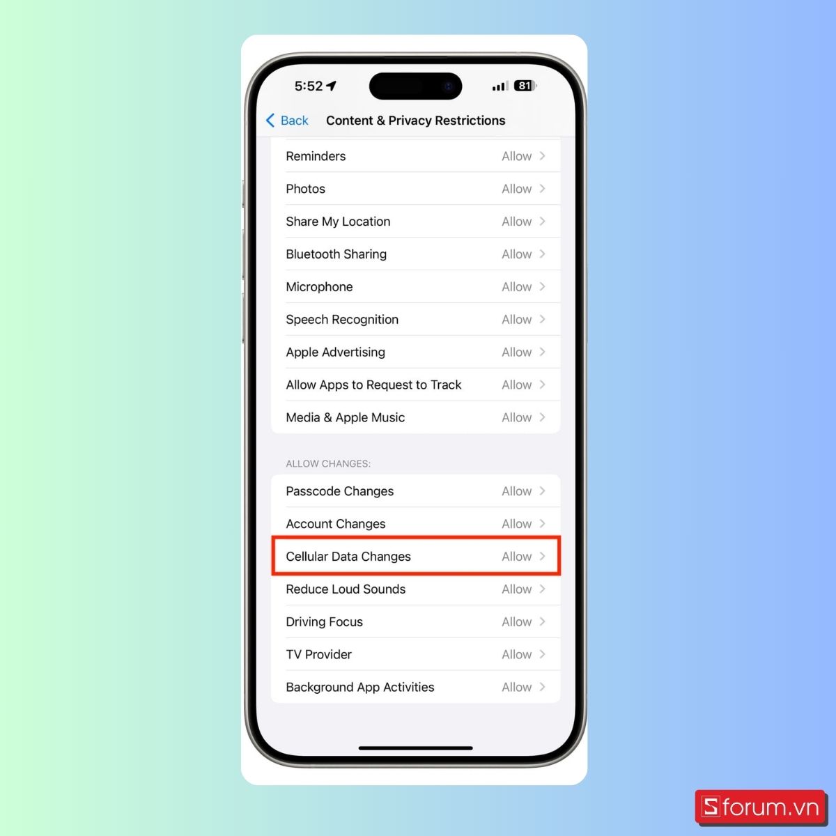 Cách bật tính năng chặn dữ liệu di động trên iPhone - bước 4