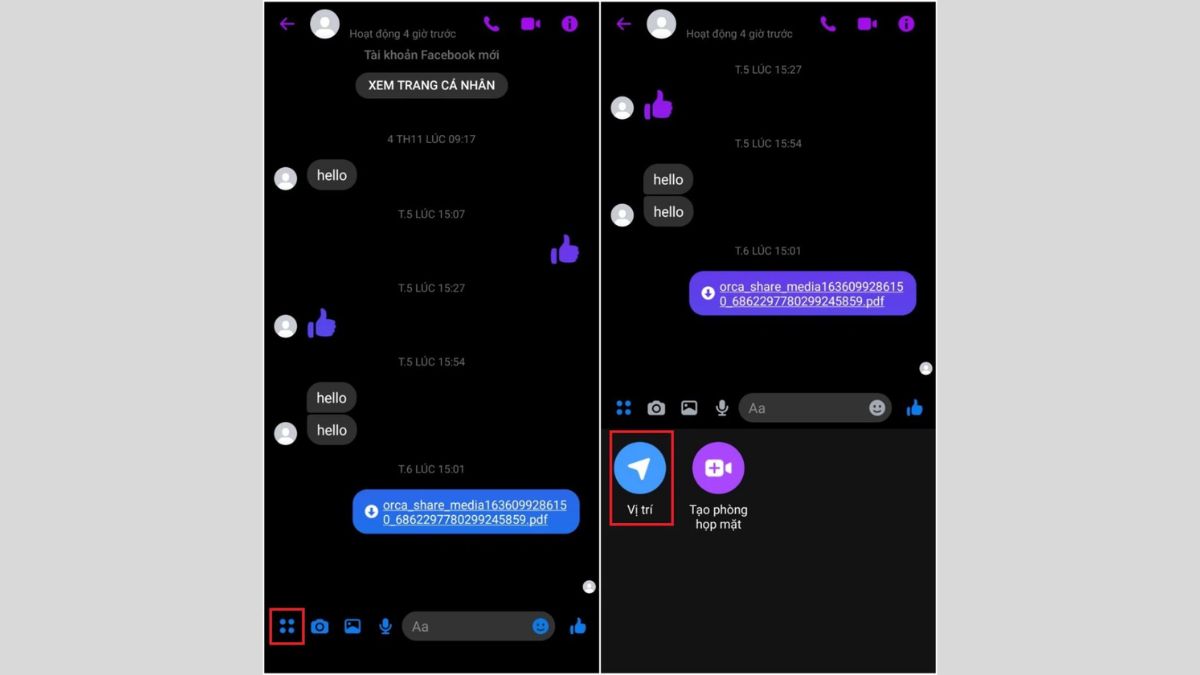 Cách chia sẻ vị trí trên Messenger bằng Android bước 1