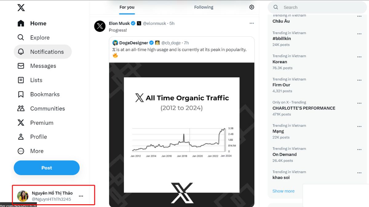 Cách đăng xuất tài khoản Twitter đơn giản nhất bước 1