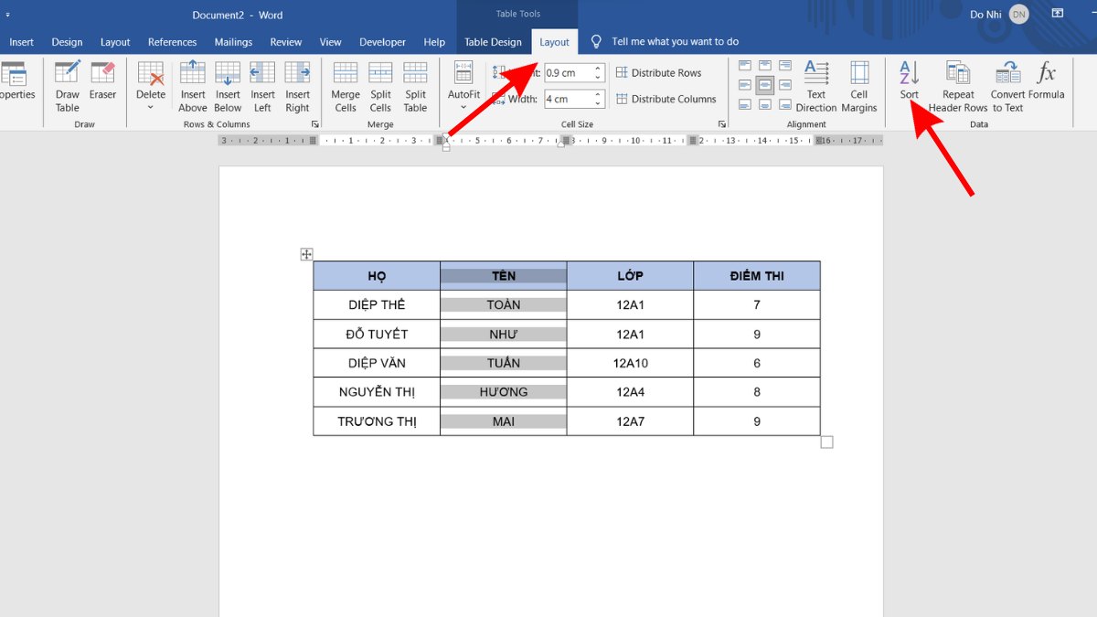 Hướng dẫn cách sắp xếp tên theo ABC trong Word bước 2