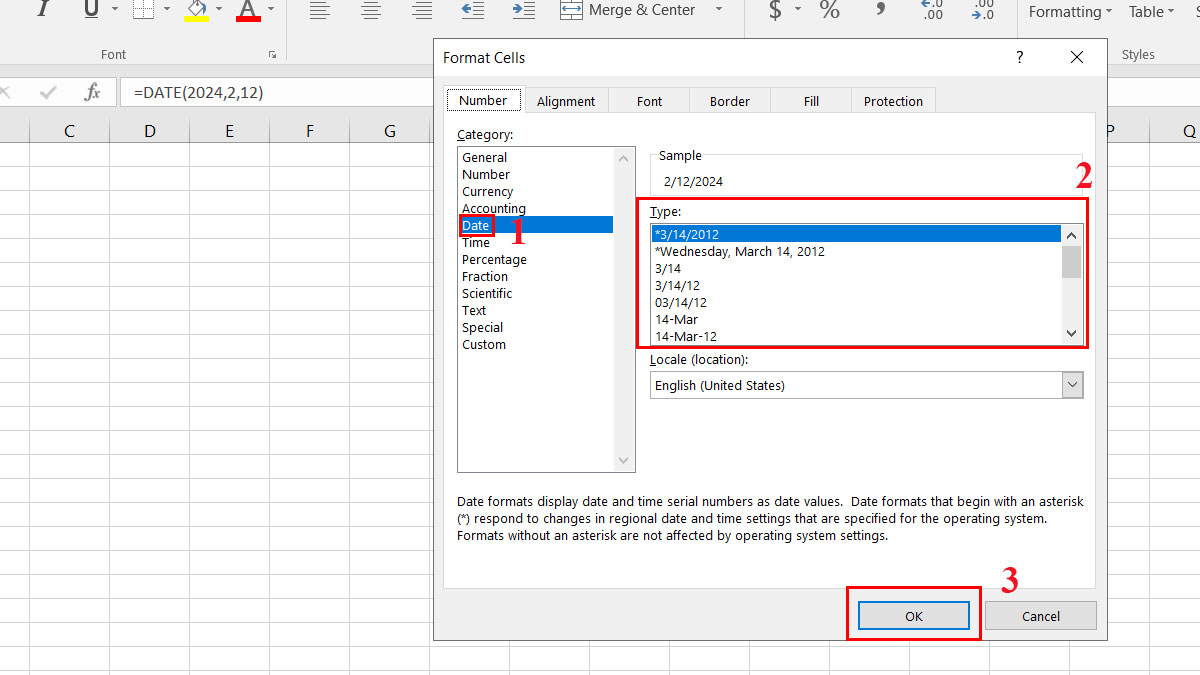 Cách sử dụng hàm Date trong Excel thay đổi ngày tháng bước 2